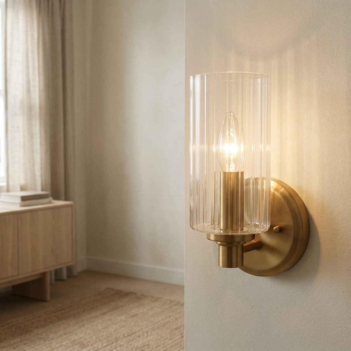 Jardin Single Light Wall Sconce With Clear Ribbed Glass -, styled in a small apartment
