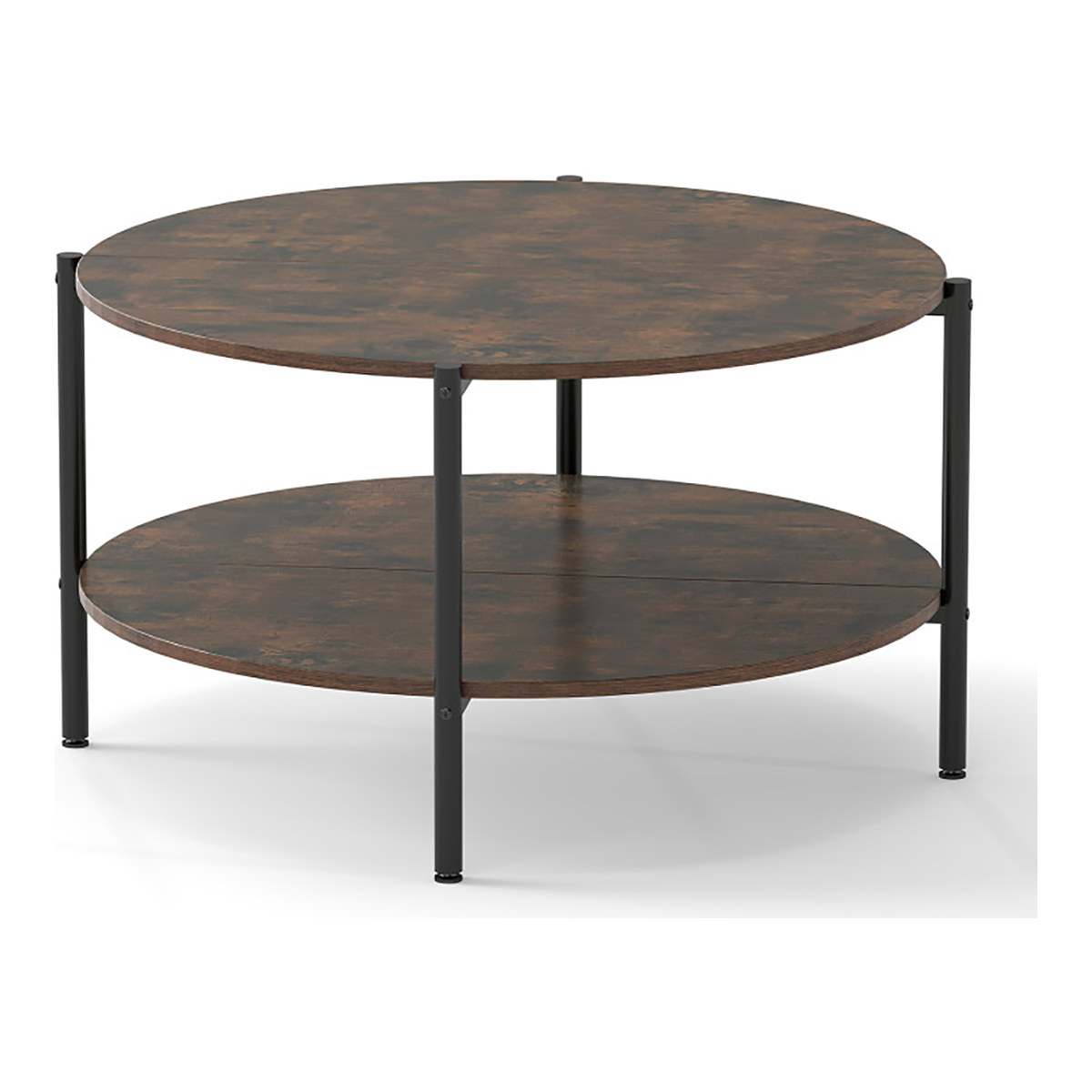 Round Coffee Table 2-Tier Industrial Accent Table, Living Furniture
