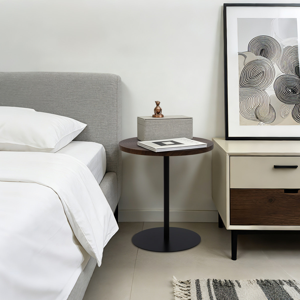 Set Of 2 Small Round Side Table Wooden Concentric Circles, Living Furniture