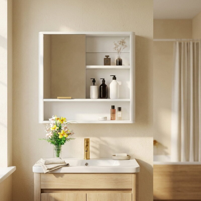 Modern Bathroom Mirror Cabinet, styled in a small apartment