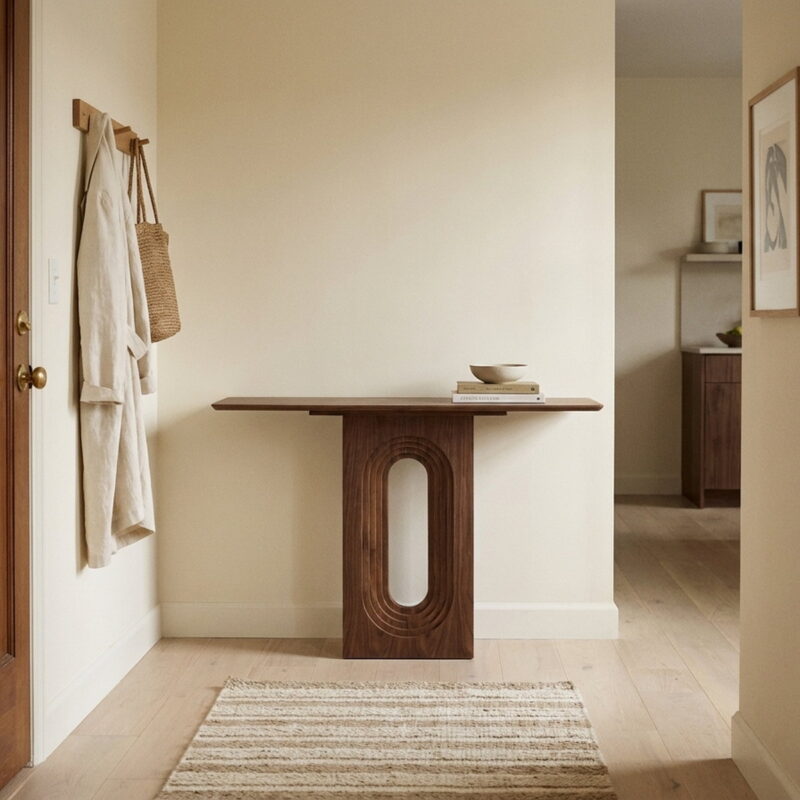 47.24" Entryway Table, styled in a small apartment