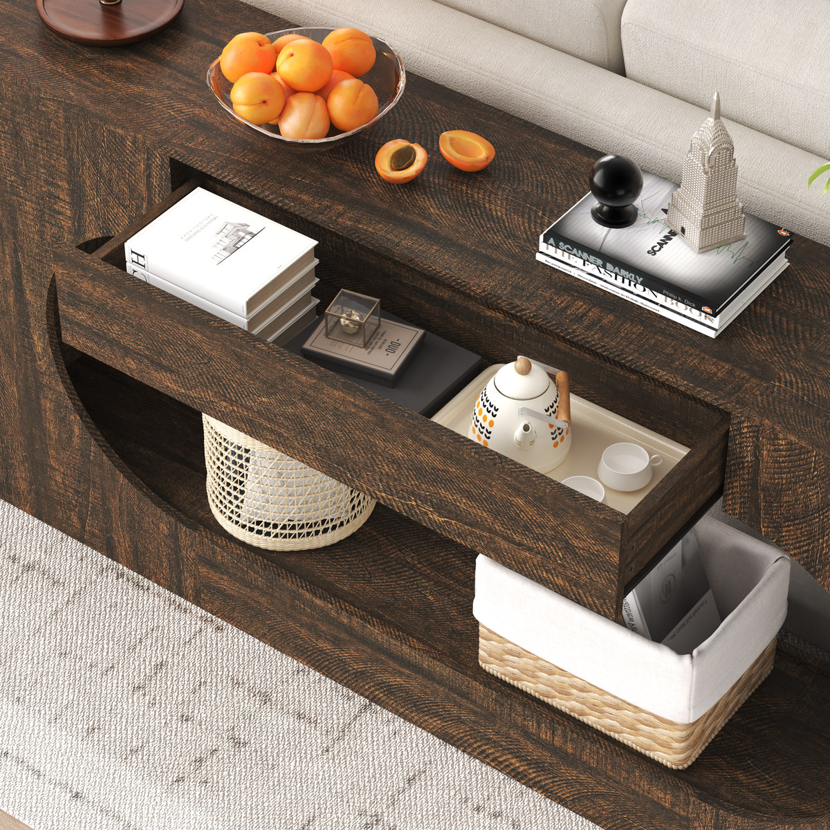 Walnut Wood Grain Console Table with Drawer, Entryway
