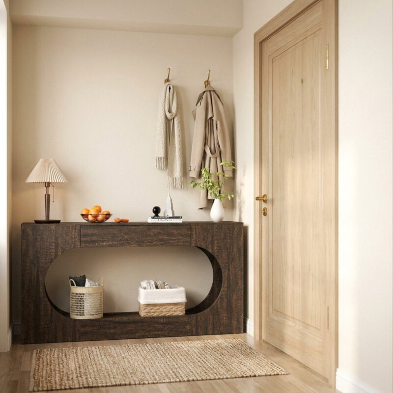 Walnut Wood Grain Console Table with Drawer