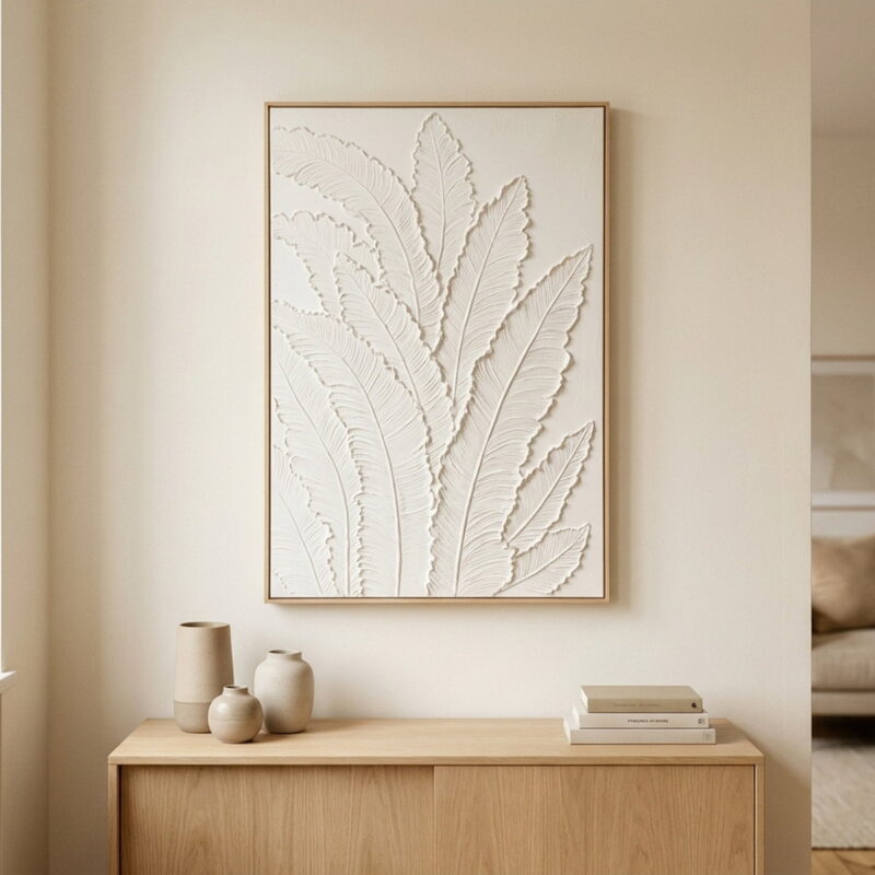 24x36 Framed Botanical Leaf Wall Art, styled in a small apartment