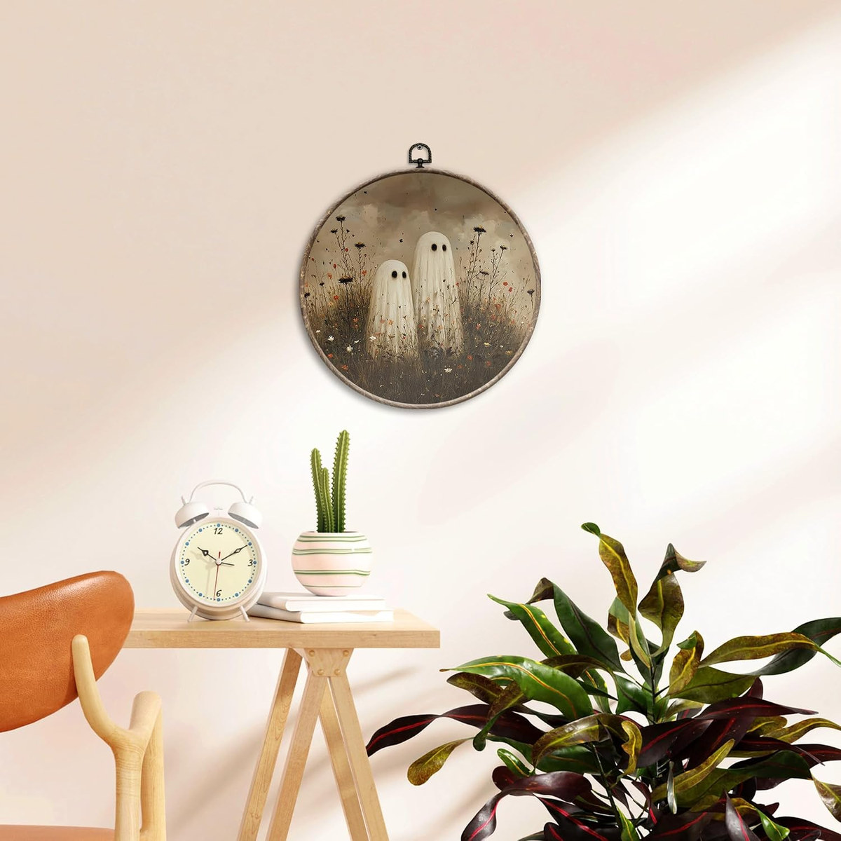 Vintage Halloween Ghost Round Wall Art, Wall Decor