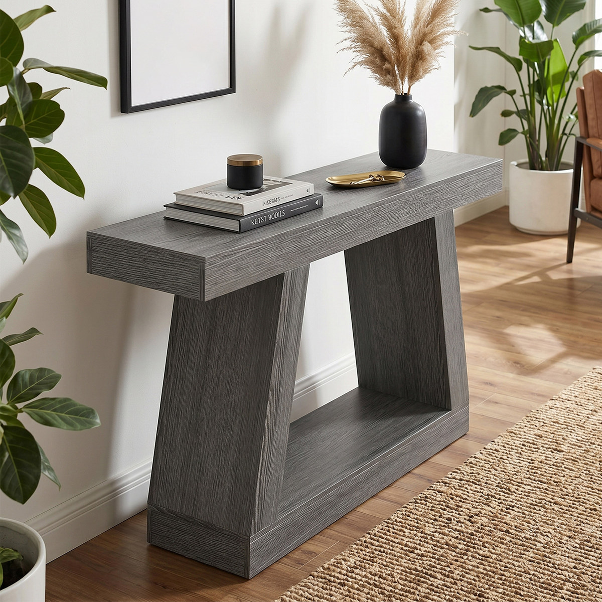 55" Farmhouse Console Table Rustic Sofa Table With Storage, Entryway