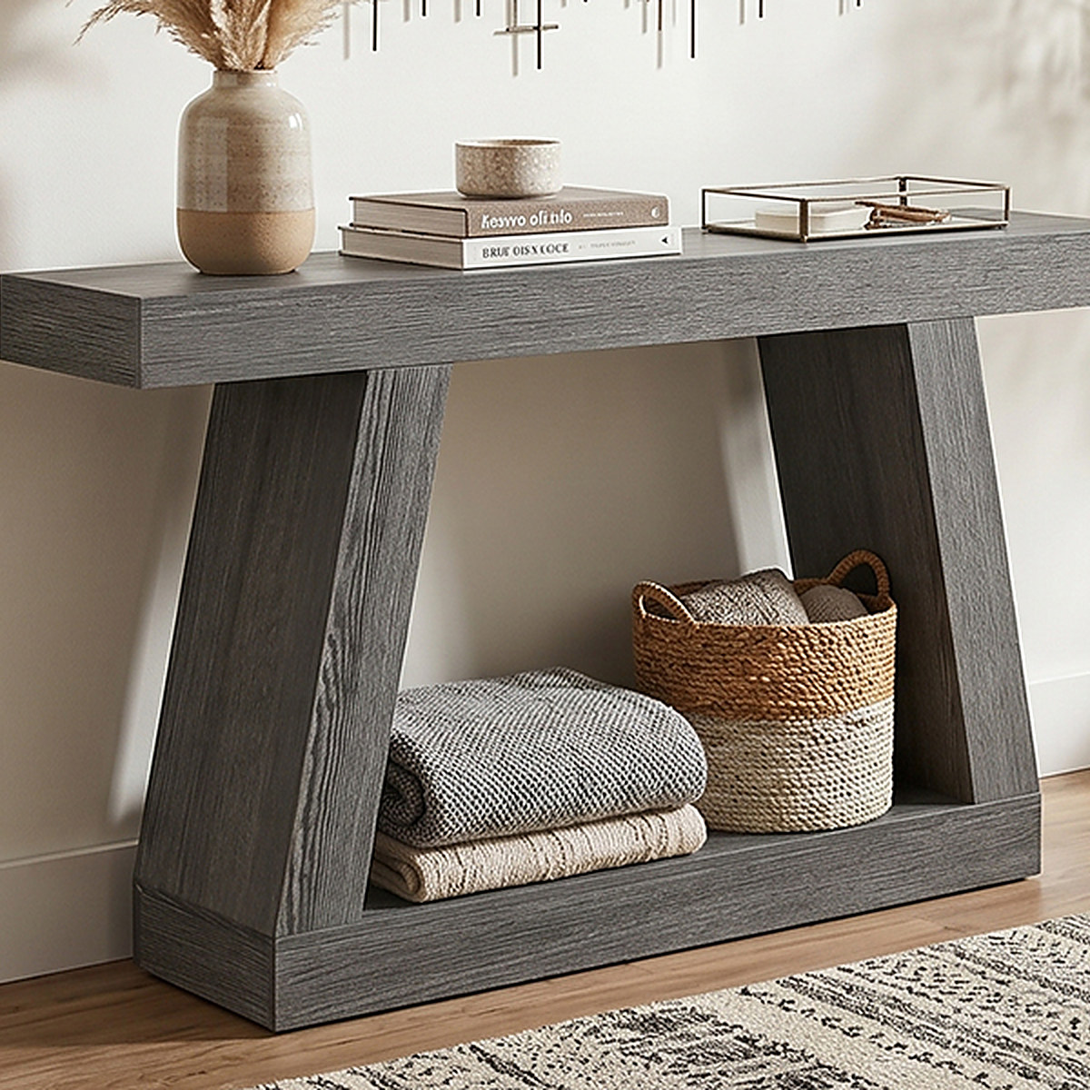55" Farmhouse Console Table Rustic Sofa Table With Storage, Entryway