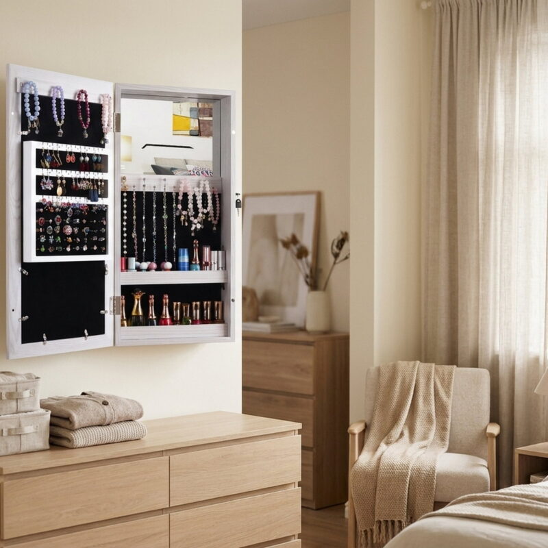 Jewelry Organizer Wall/Door Mounted Lockable Jewelry Cabinet