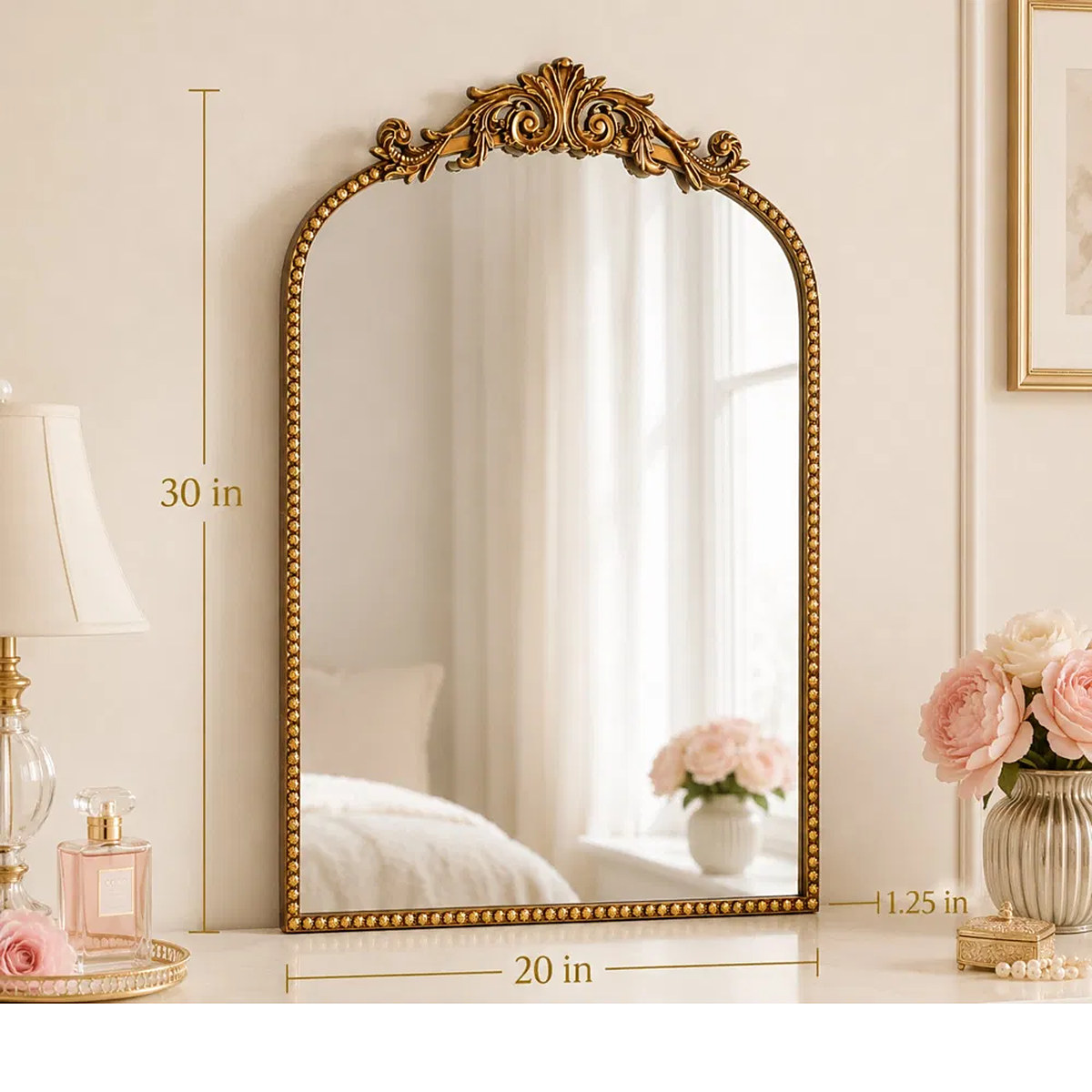 30 x 20 Antique Gold Arch Wall Vanity Mirror, Mirrors