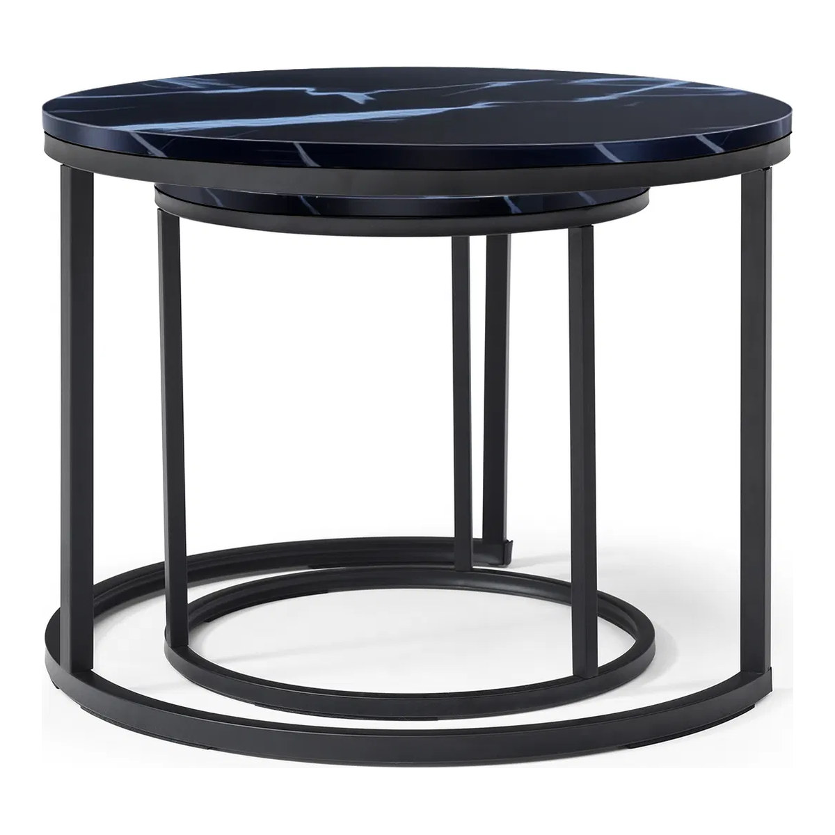 Set 2 Coffee Table Nesting Black top Black Frame Circular, Living Furniture