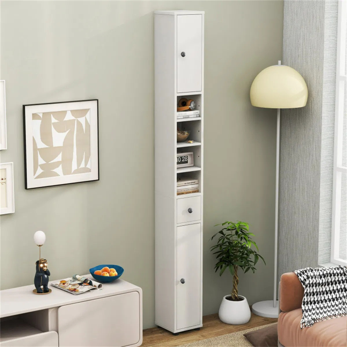 Slim Tall Bathroom Storage Cabinet 8" x 8" x 71" Narrow Floor, Bathroom