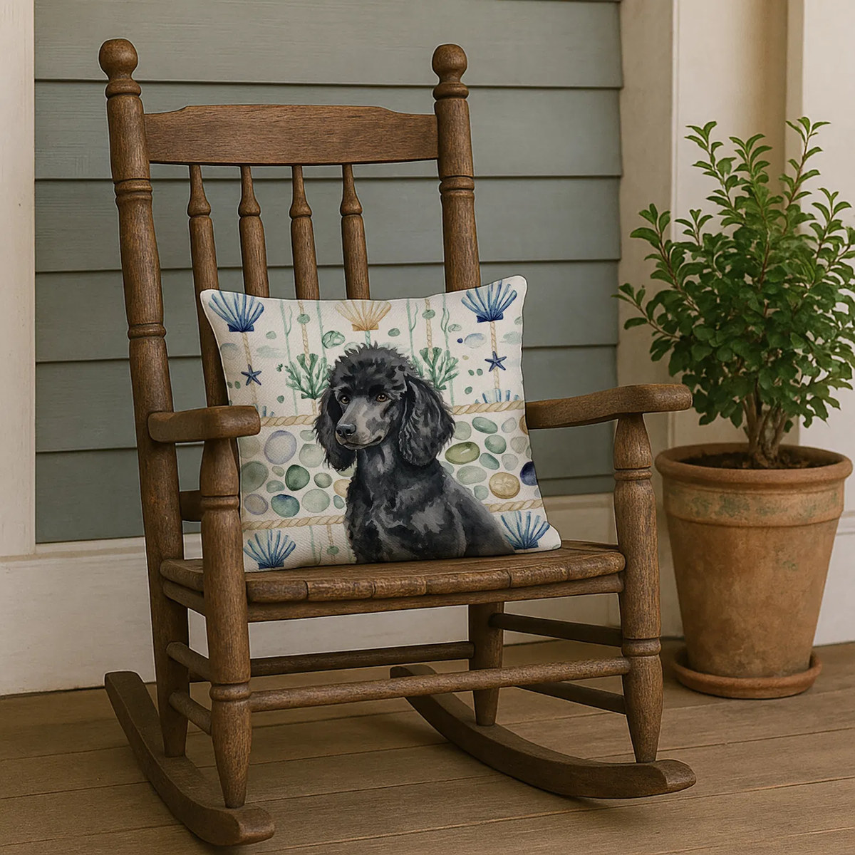 Standard Black Poodle Coastal Sea Glass Throw Pillow Indoor, Bedding & Textiles