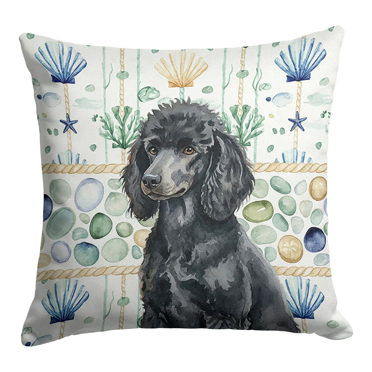 Standard Black Poodle Coastal Sea Glass Throw Pillow Indoor, Bedding & Textiles